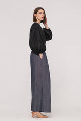 Elastic Waistband Pleated Jeans
