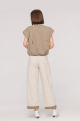 Two-Tone Belted Wide Leg Jeans